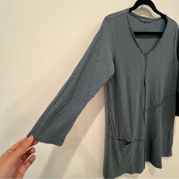 Cut Loose M Long Sleeve A-Line Blue Tunic Cotton Linen Blend Lagenlook Bohemian - Picture 3 of 9